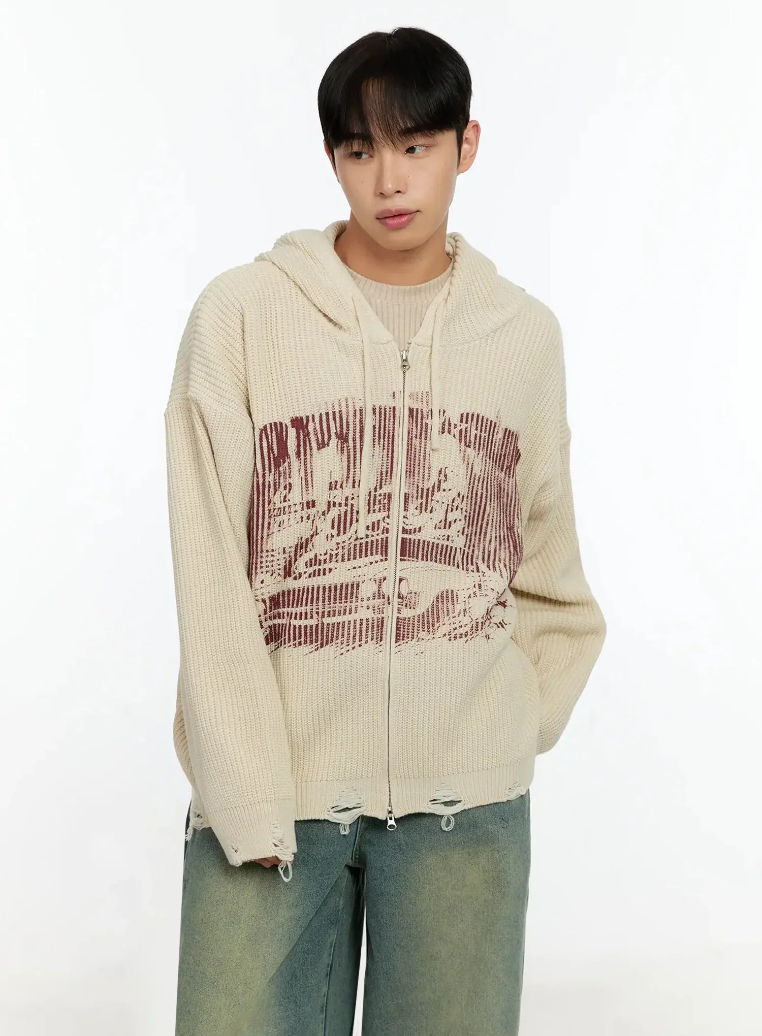 Men's Laser-Printed Knit Hooded Zip-Up IN525 - Image 13
