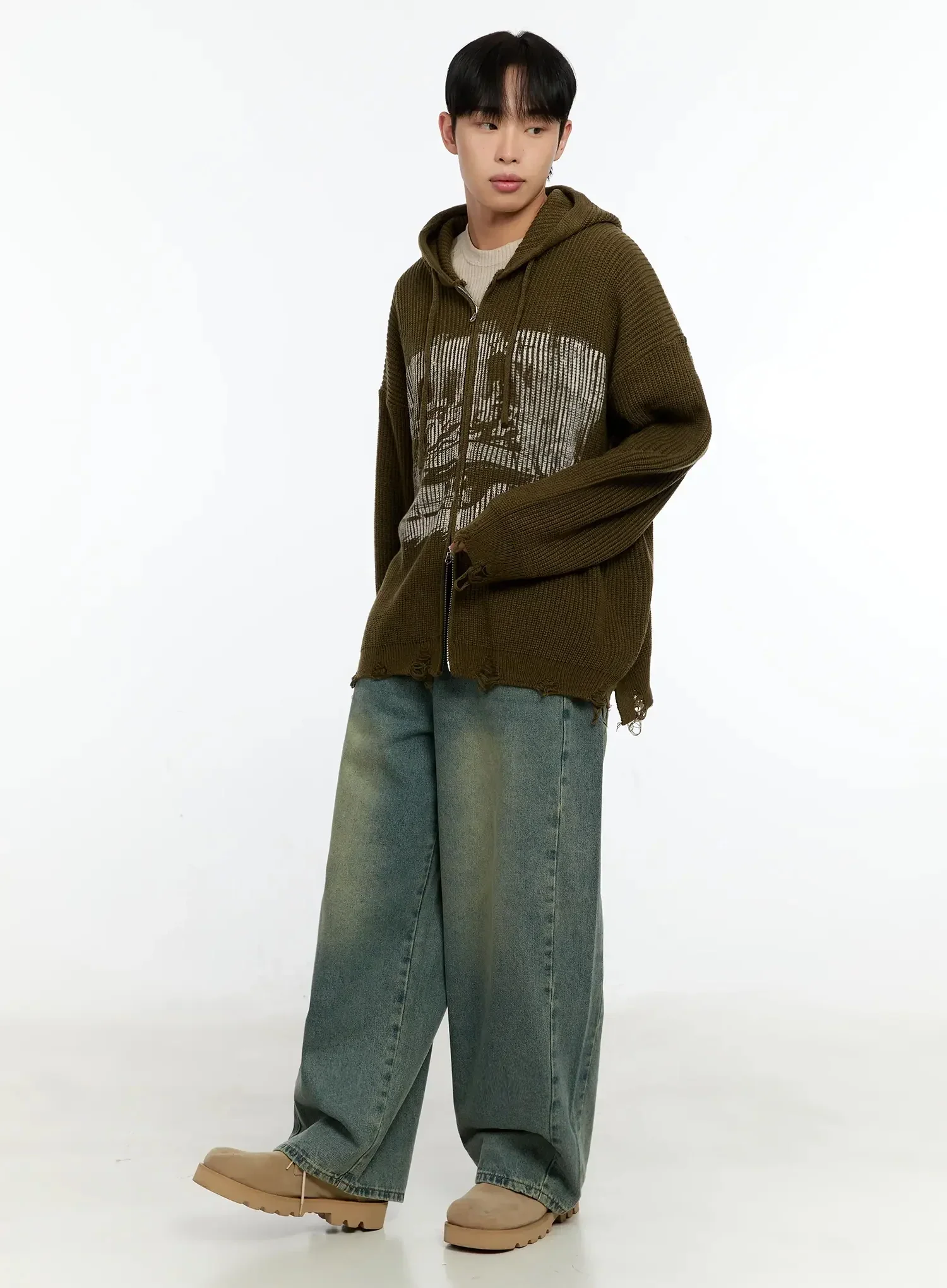 Men's Laser-Printed Knit Hooded Zip-Up IN525 - Image 14