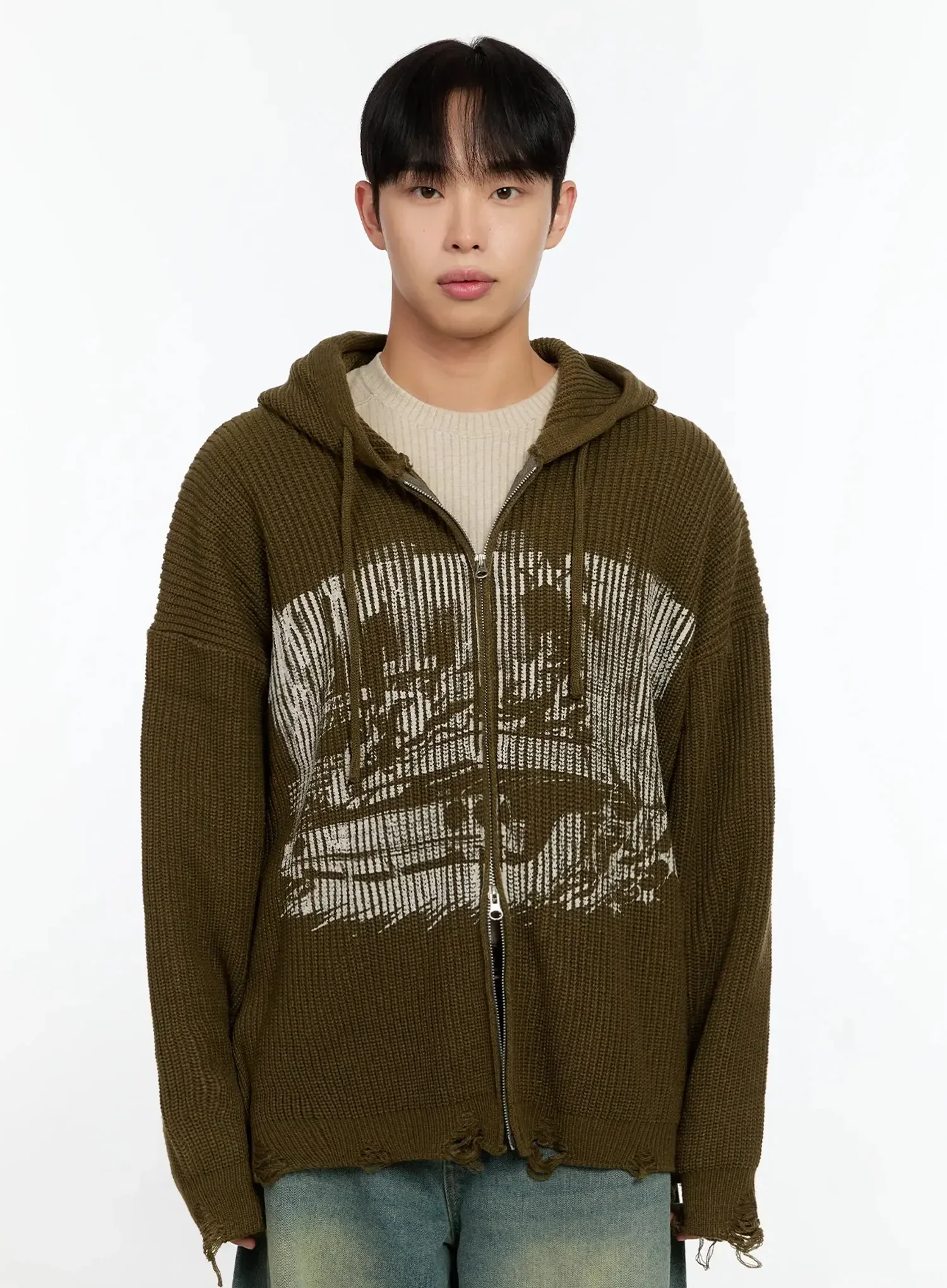 Men's Laser-Printed Knit Hooded Zip-Up IN525 - Image 16