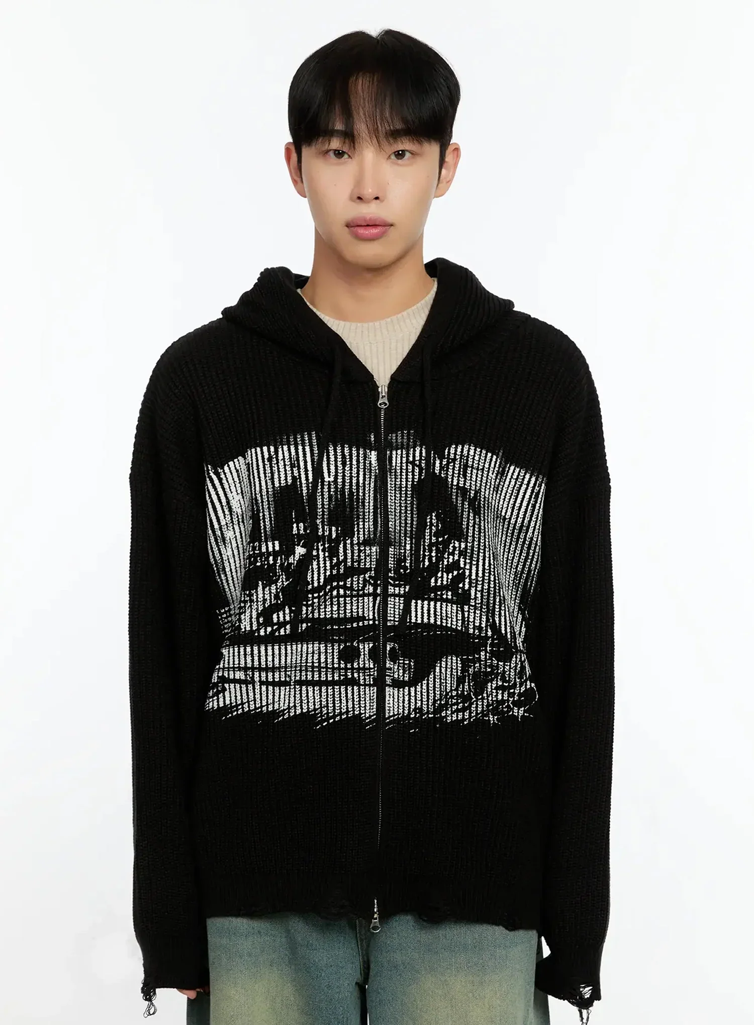 Men's Laser-Printed Knit Hooded Zip-Up IN525 - Image 19