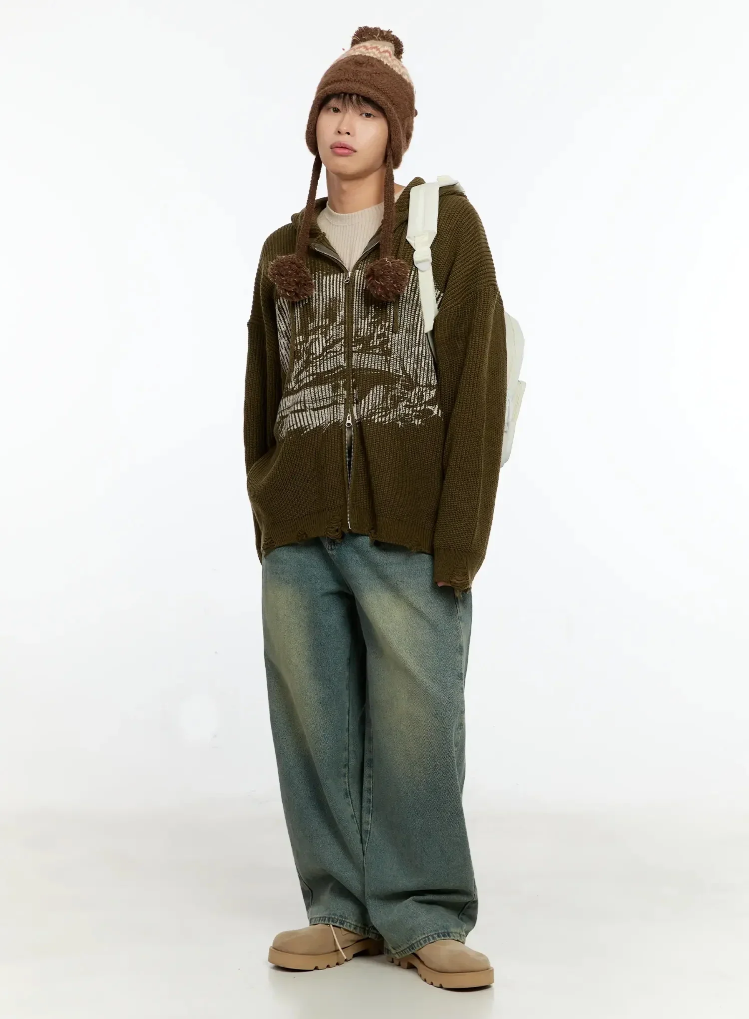 Men's Laser-Printed Knit Hooded Zip-Up IN525 - Image 3