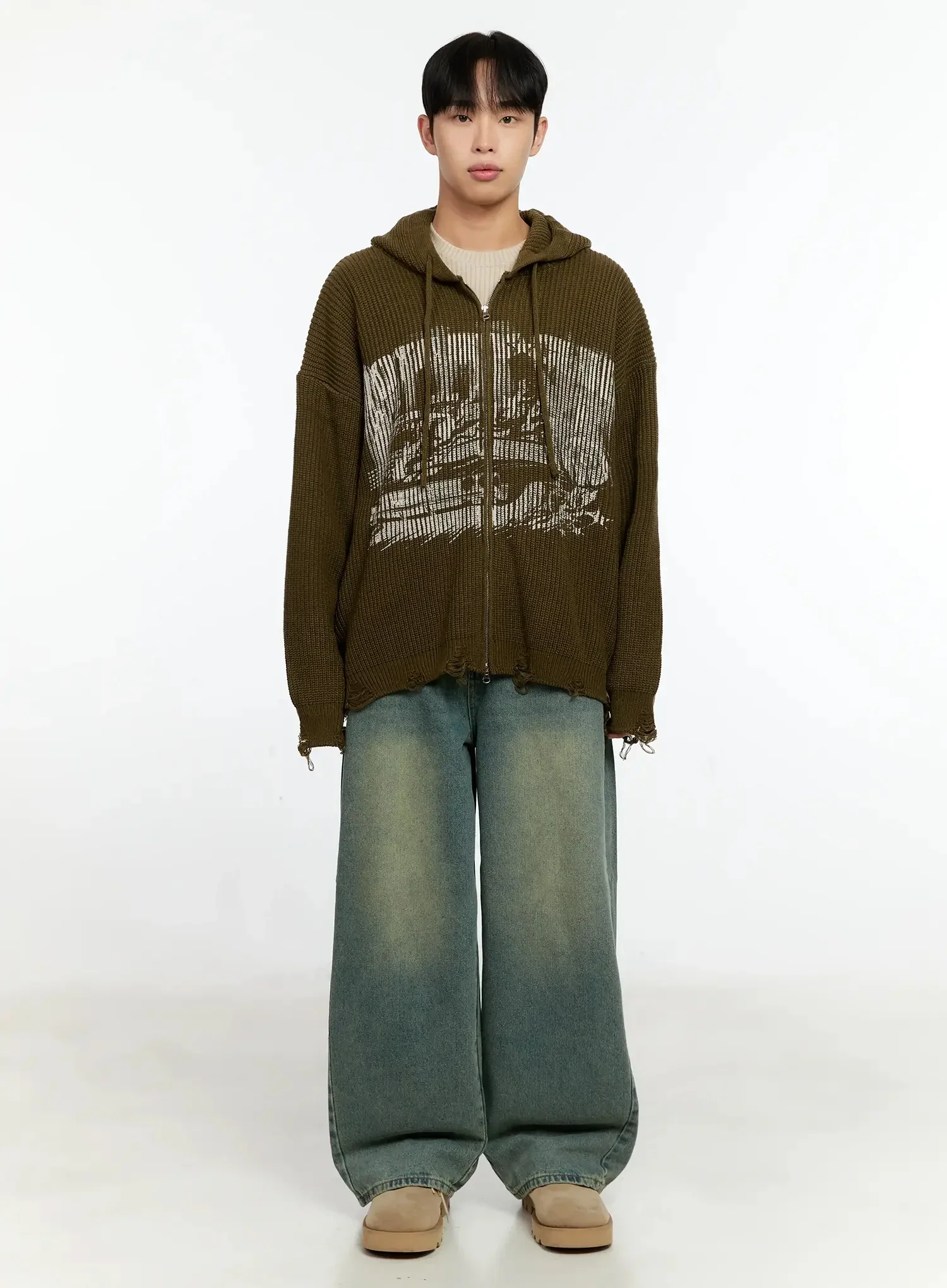 Men's Laser-Printed Knit Hooded Zip-Up IN525 - Image 6