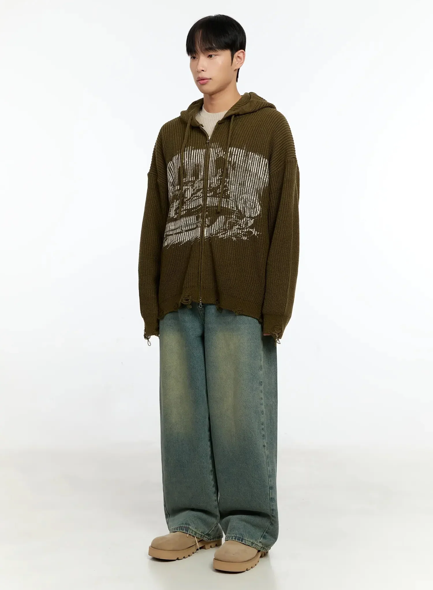 Men's Laser-Printed Knit Hooded Zip-Up IN525 - Image 7