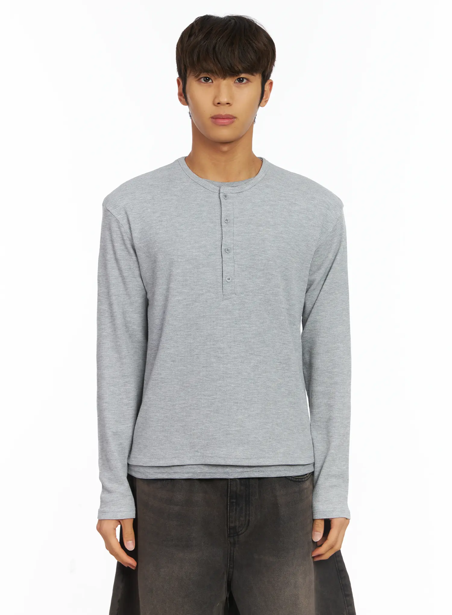 Men's Layered Waffle Henley Long Sleeve Shirt IJ514 - Image 14