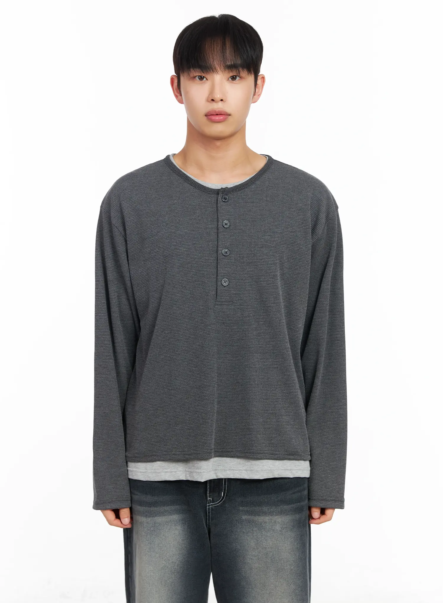Men's Layered Waffle Henley Long Sleeve Tee IM511 - Image 10