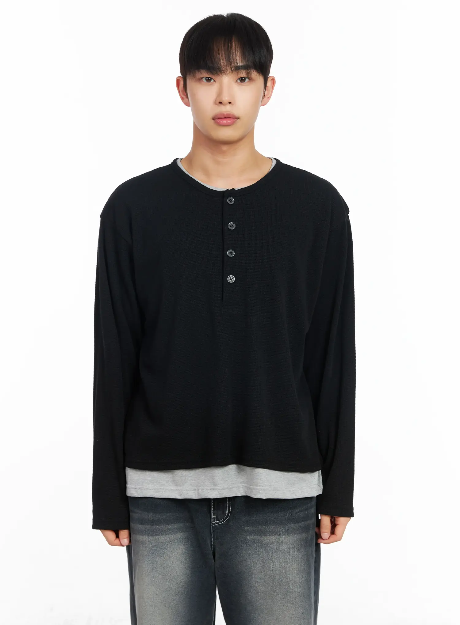 Men's Layered Waffle Henley Long Sleeve Tee IM511 - Image 11