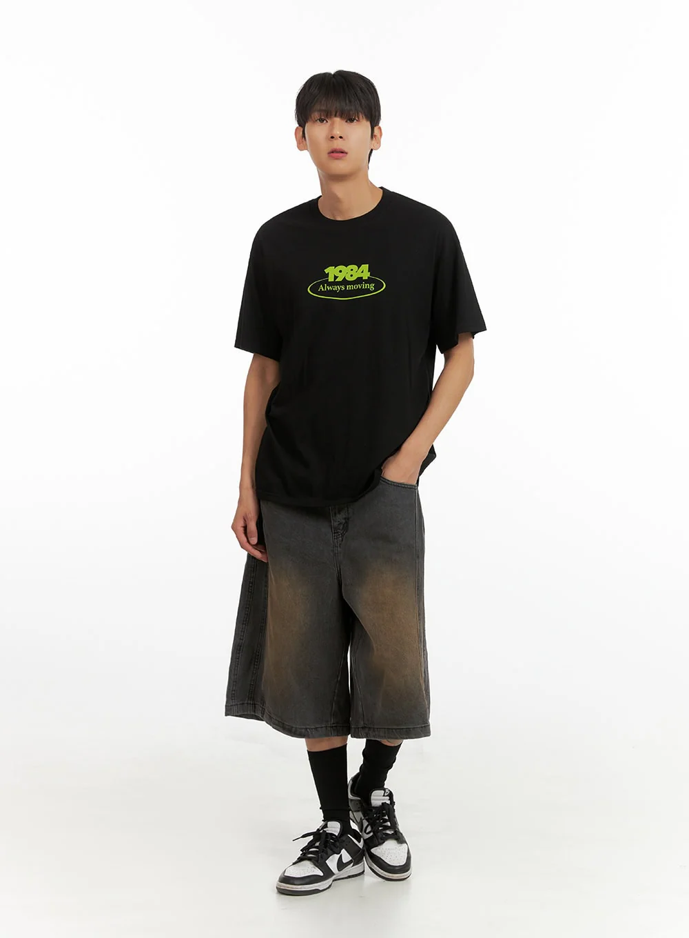 Men's Lettering Round Neck T-Shirt (Black) IU419 - Image 3