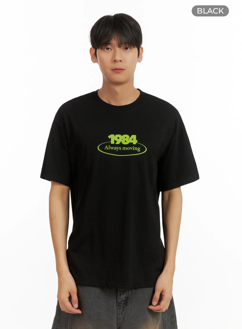 Men's Lettering Round Neck T-Shirt (Black) IU419 - Image 8