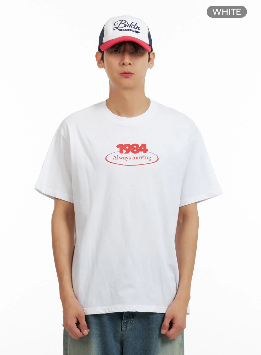 Men's Lettering Round Neck T-Shirt (White) IU418 - Image 8
