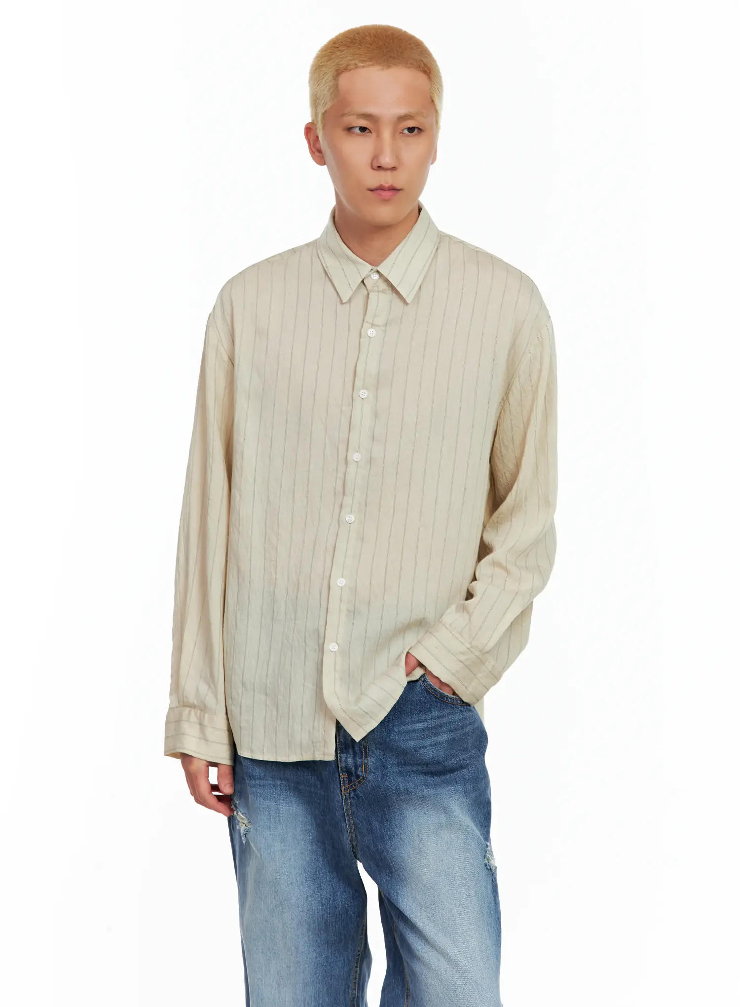 Men's Linen Button-Up Shirt IL514 - Image 8