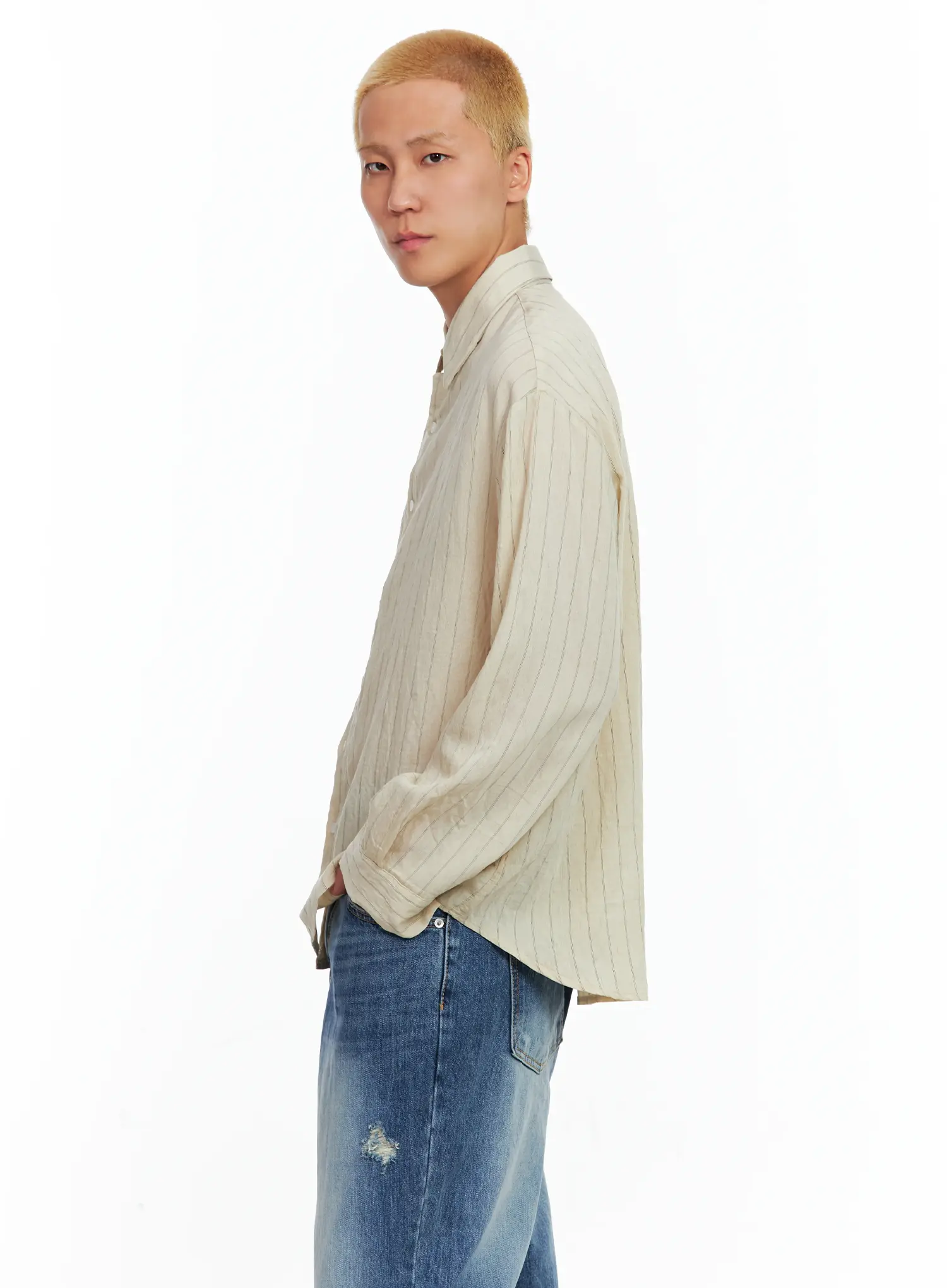 Men's Linen Button-Up Shirt IL514 - Image 9