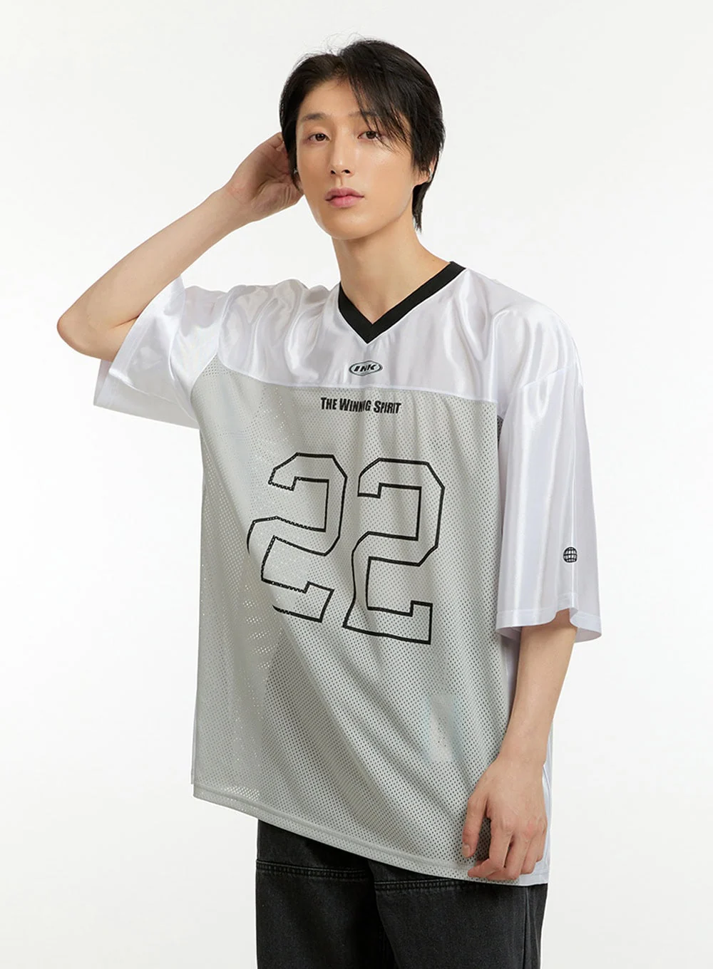 Men's Mesh Lettering V-Neck T-Shirt IL418 - Image 5