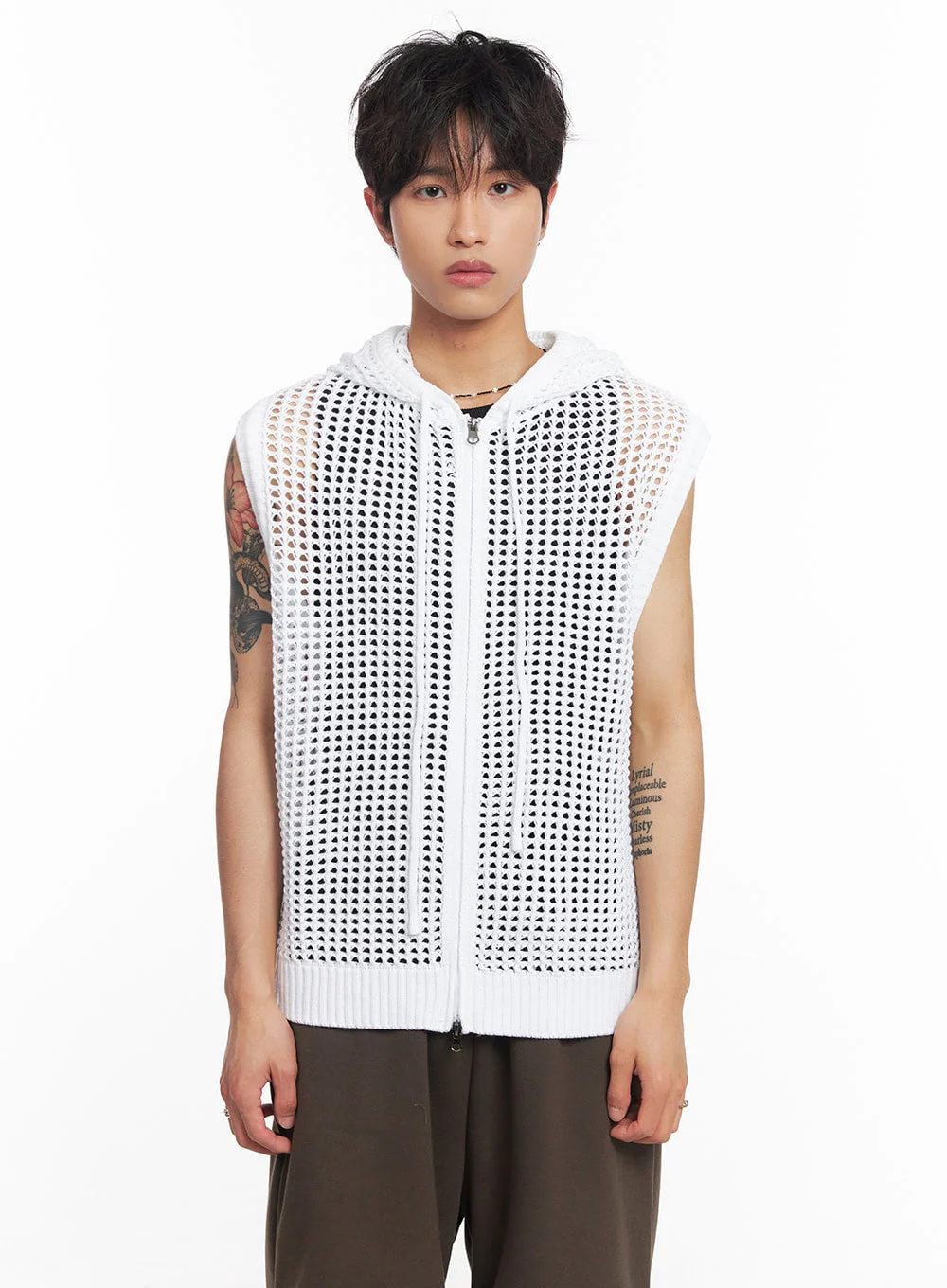 Men's Mesh Zip-Up Hooded Vest IY508 - Image 16