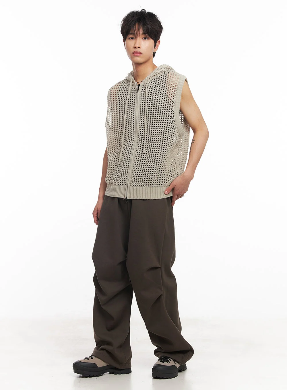 Men's Mesh Zip-Up Hooded Vest IY508 - Image 9