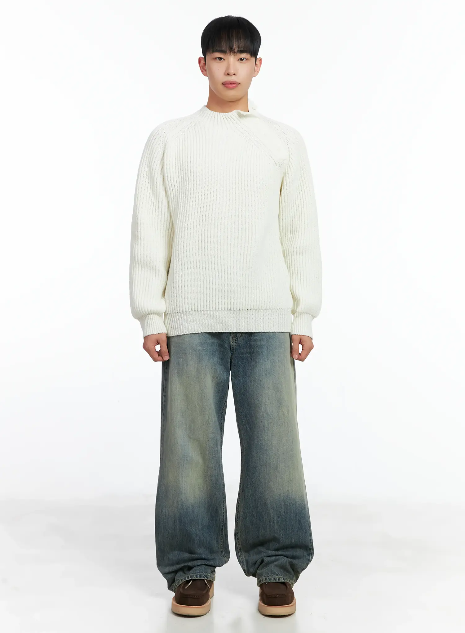 Men's Mock Neck Raglan Knit Sweater IN518 - Image 3