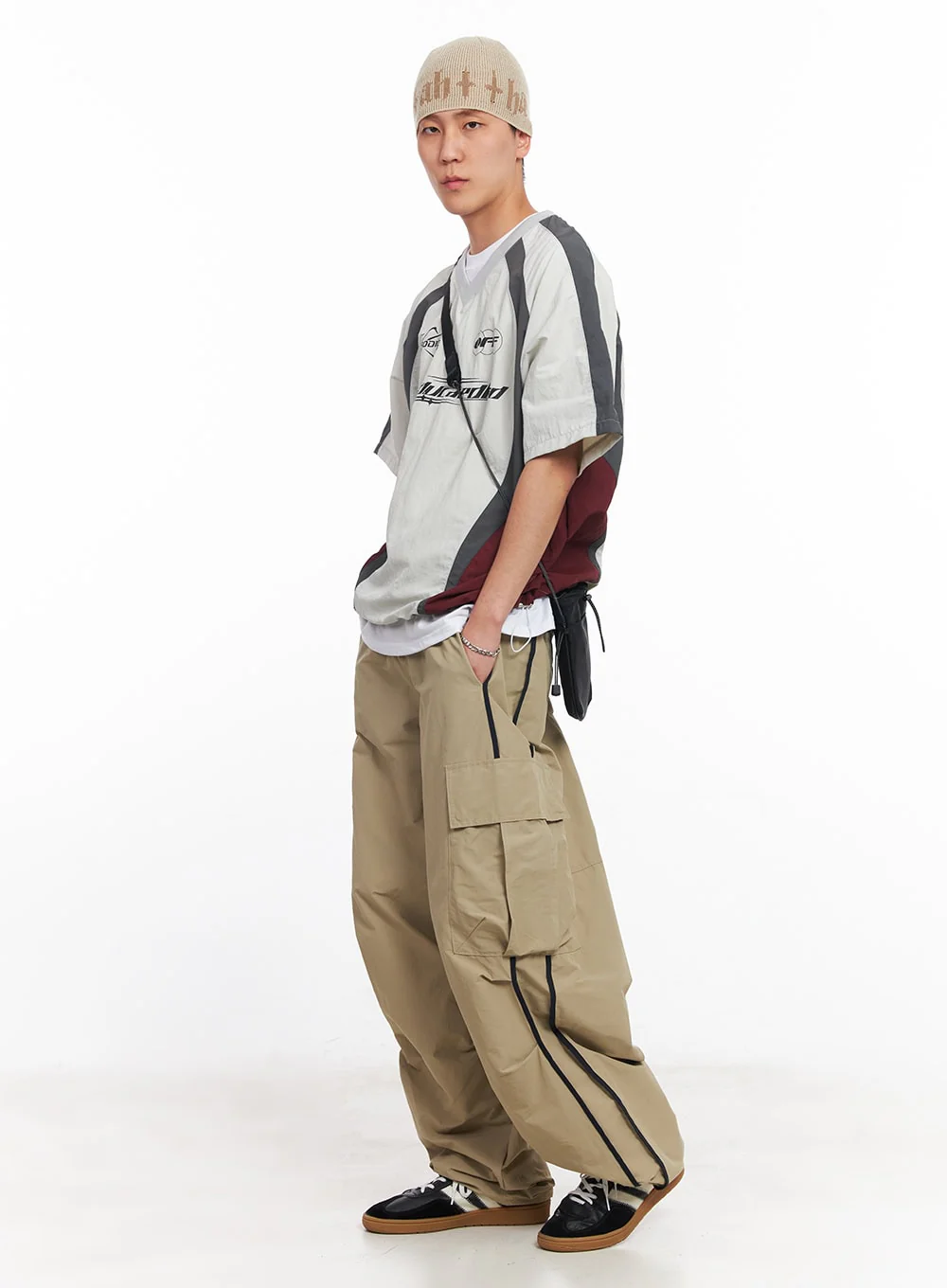 Men's Nylon Graphic V-Neck T-Shirt IU512 - Image 10