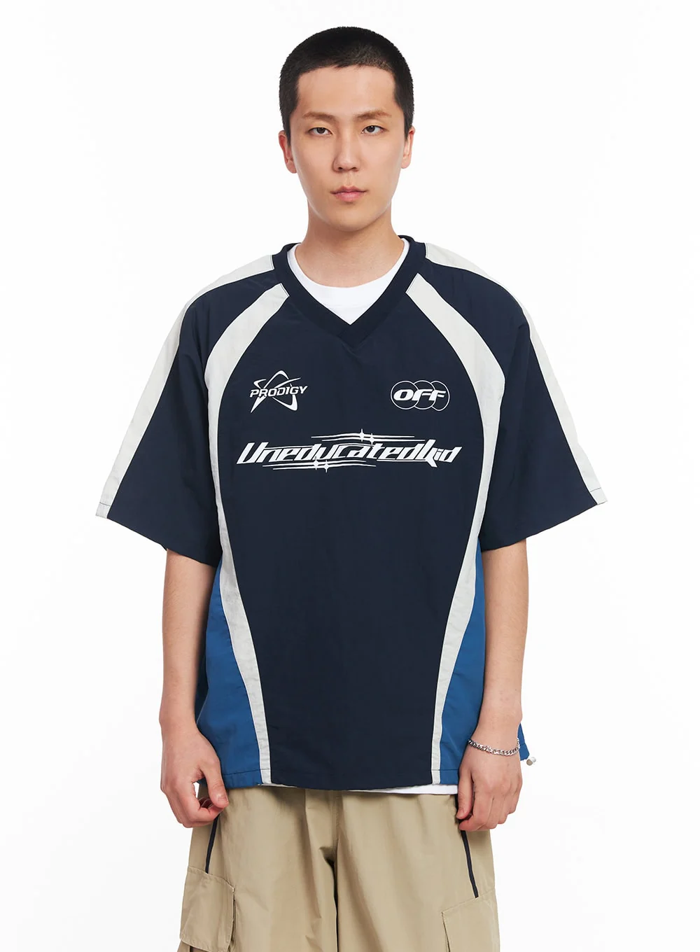Men's Nylon Graphic V-Neck T-Shirt IU512 - Image 12