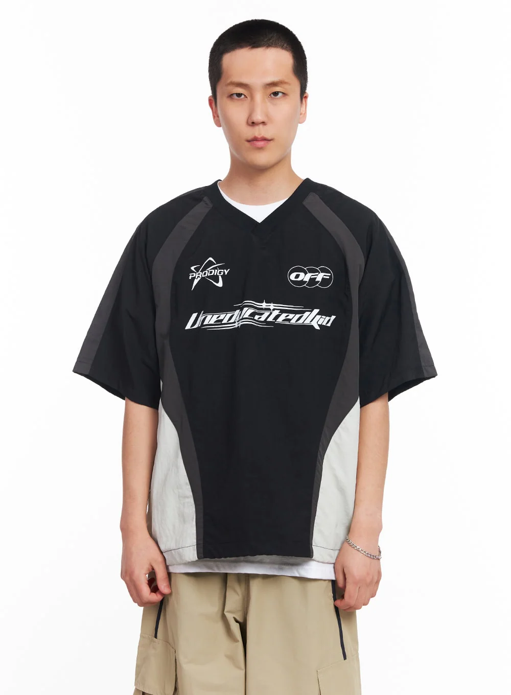 Men's Nylon Graphic V-Neck T-Shirt IU512 - Image 13