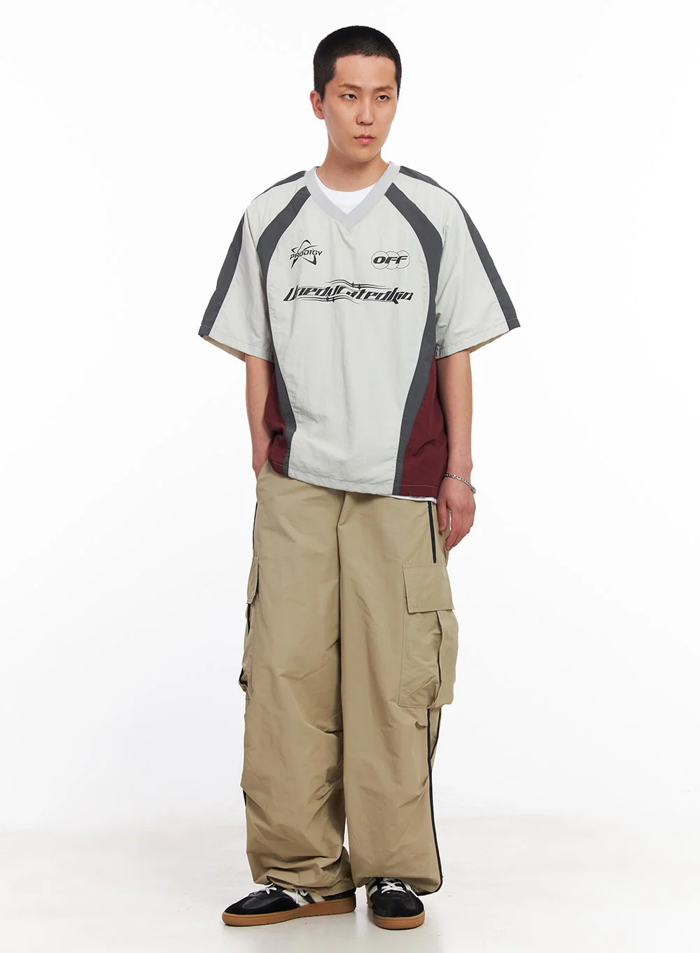 Men's Nylon Graphic V-Neck T-Shirt IU512 - Image 4
