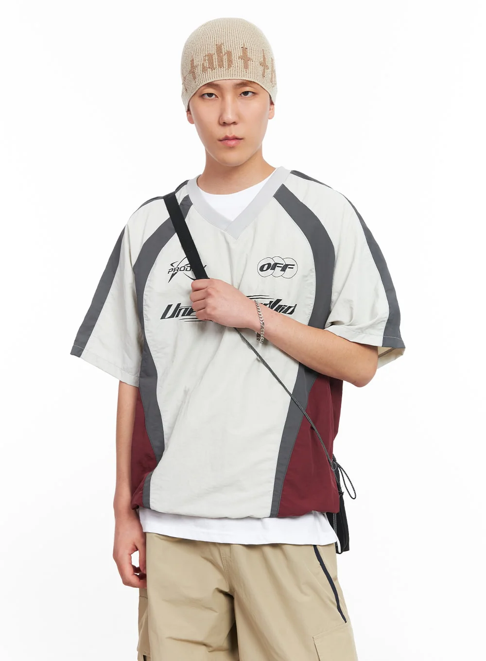 Men's Nylon Graphic V-Neck T-Shirt IU512 - Image 8