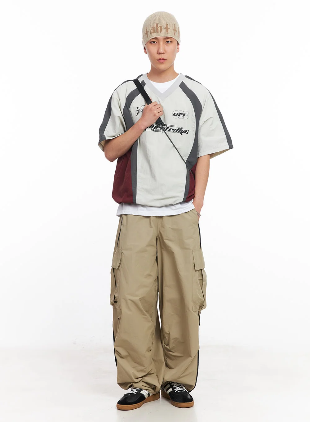 Men's Nylon Graphic V-Neck T-Shirt IU512 - Image 9