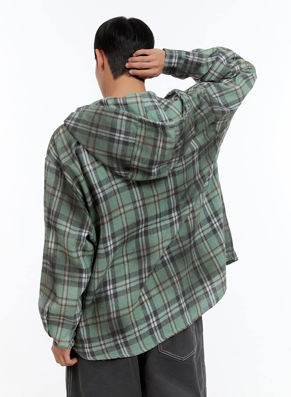 Men's Oversize Checkered Cotton Hooded Shirt IS413 - Image 5