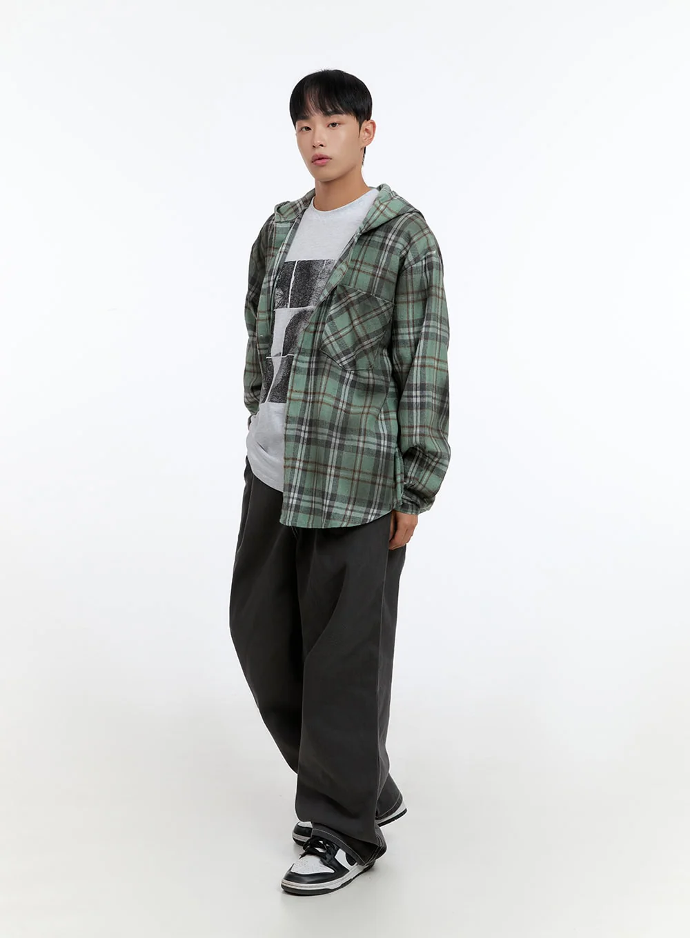Men's Oversize Checkered Cotton Hooded Shirt IS413 - Image 7