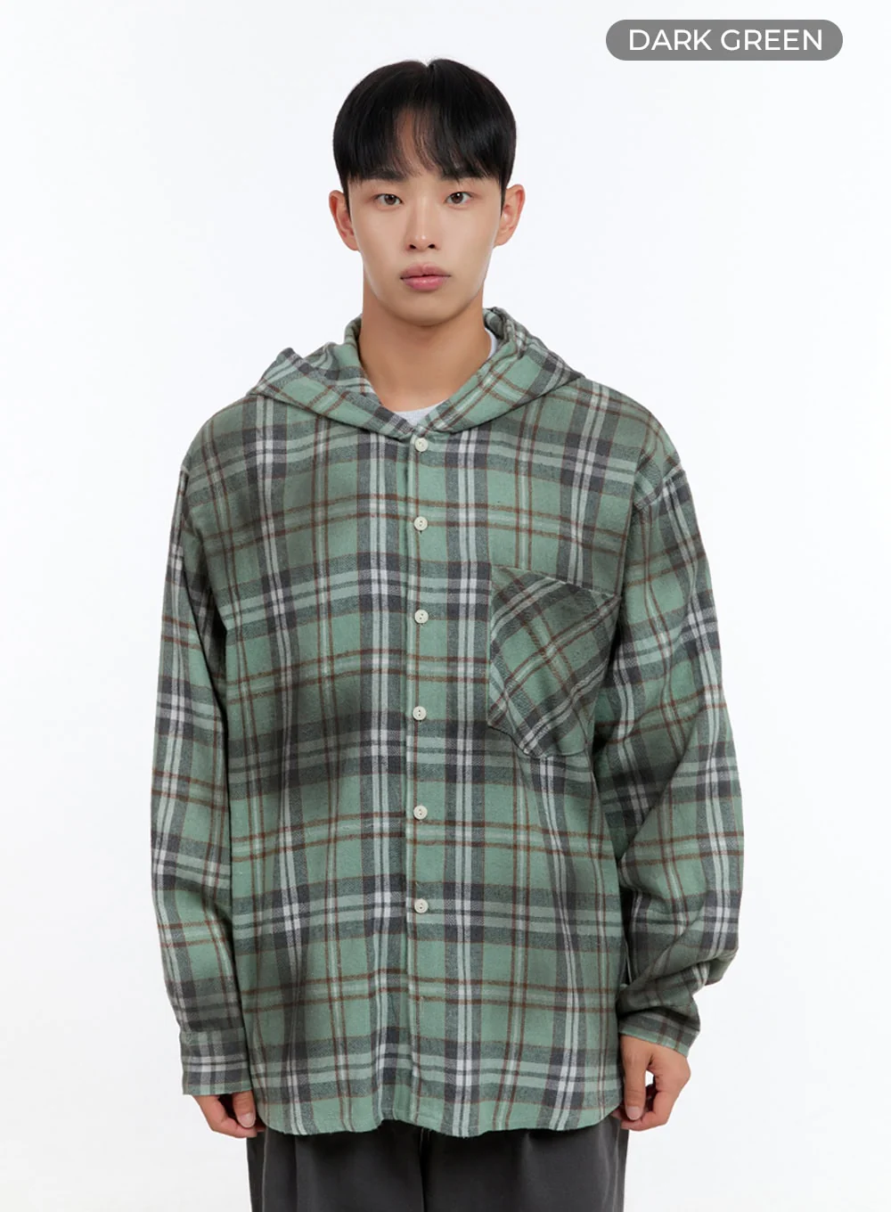 Men's Oversize Checkered Cotton Hooded Shirt IS413 - Image 9