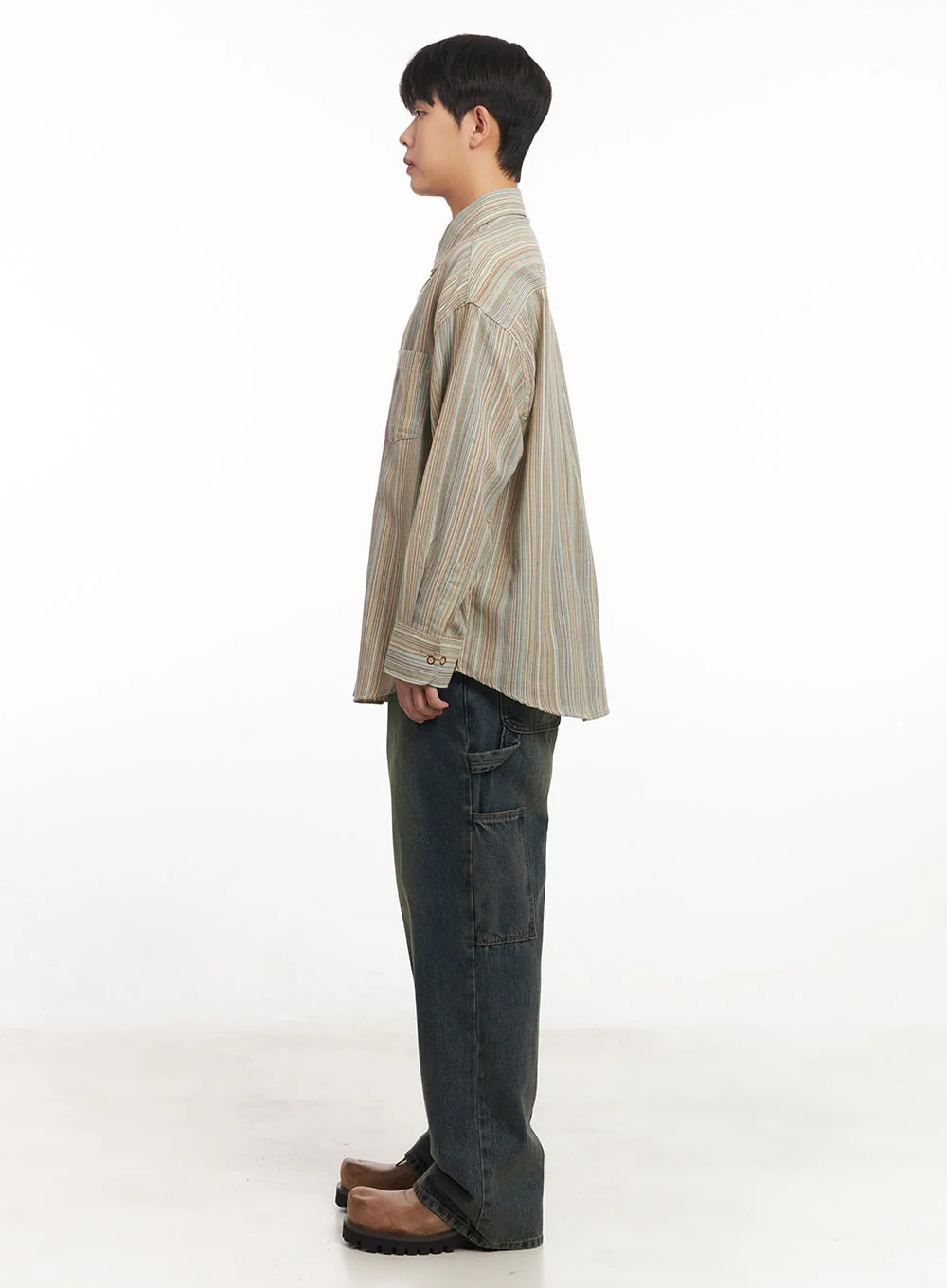 Men's Oversize Stripe Collared Shirt IM527 - Image 8