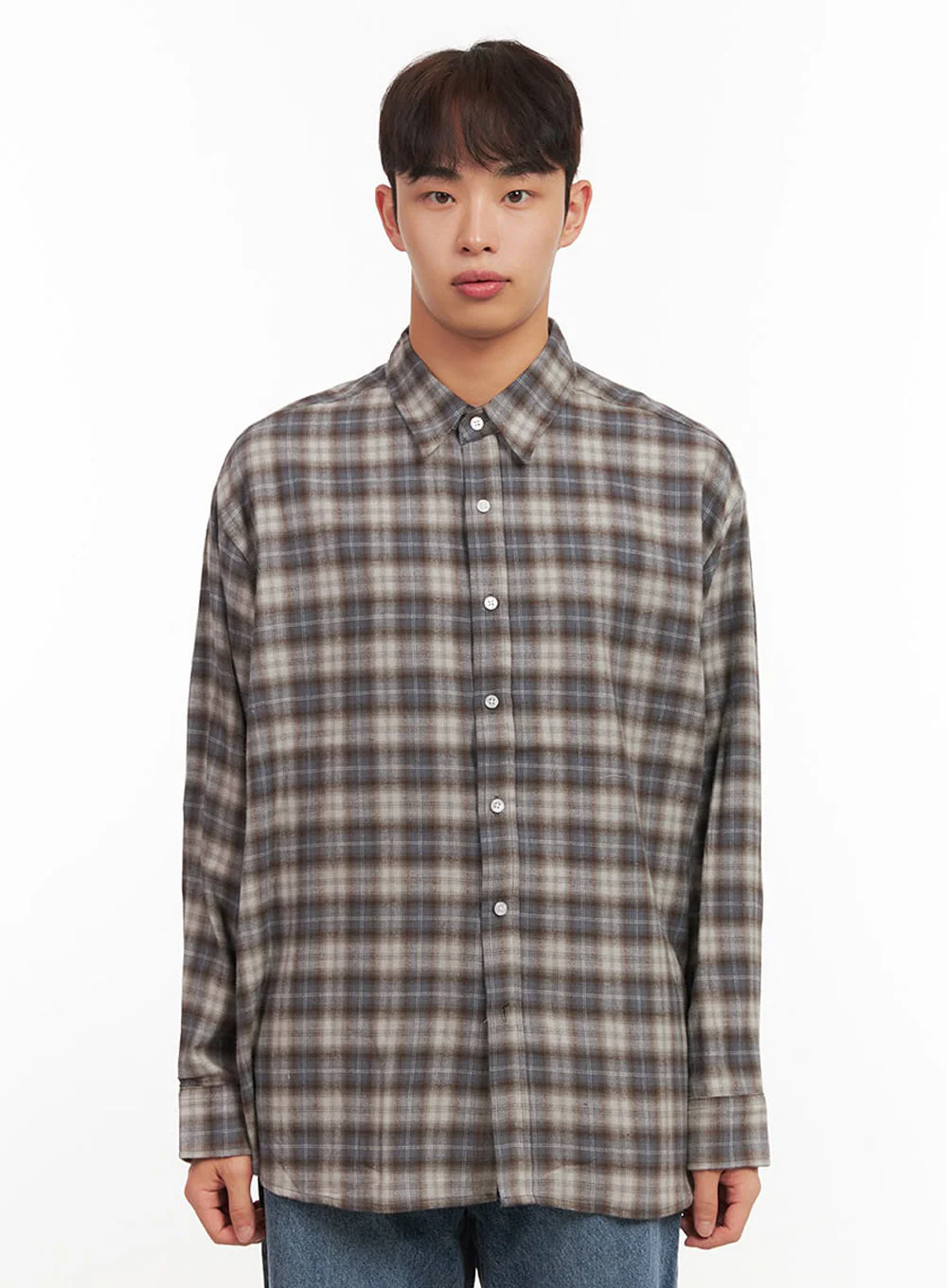 Men's Oversized Checkered Collar Shirt IF517 - Image 10