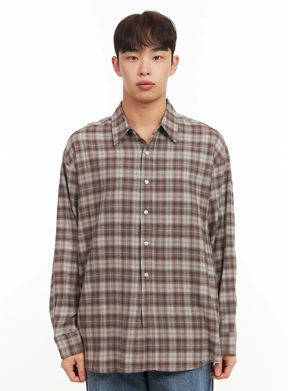 Men's Oversized Checkered Collar Shirt IF517 - Image 11