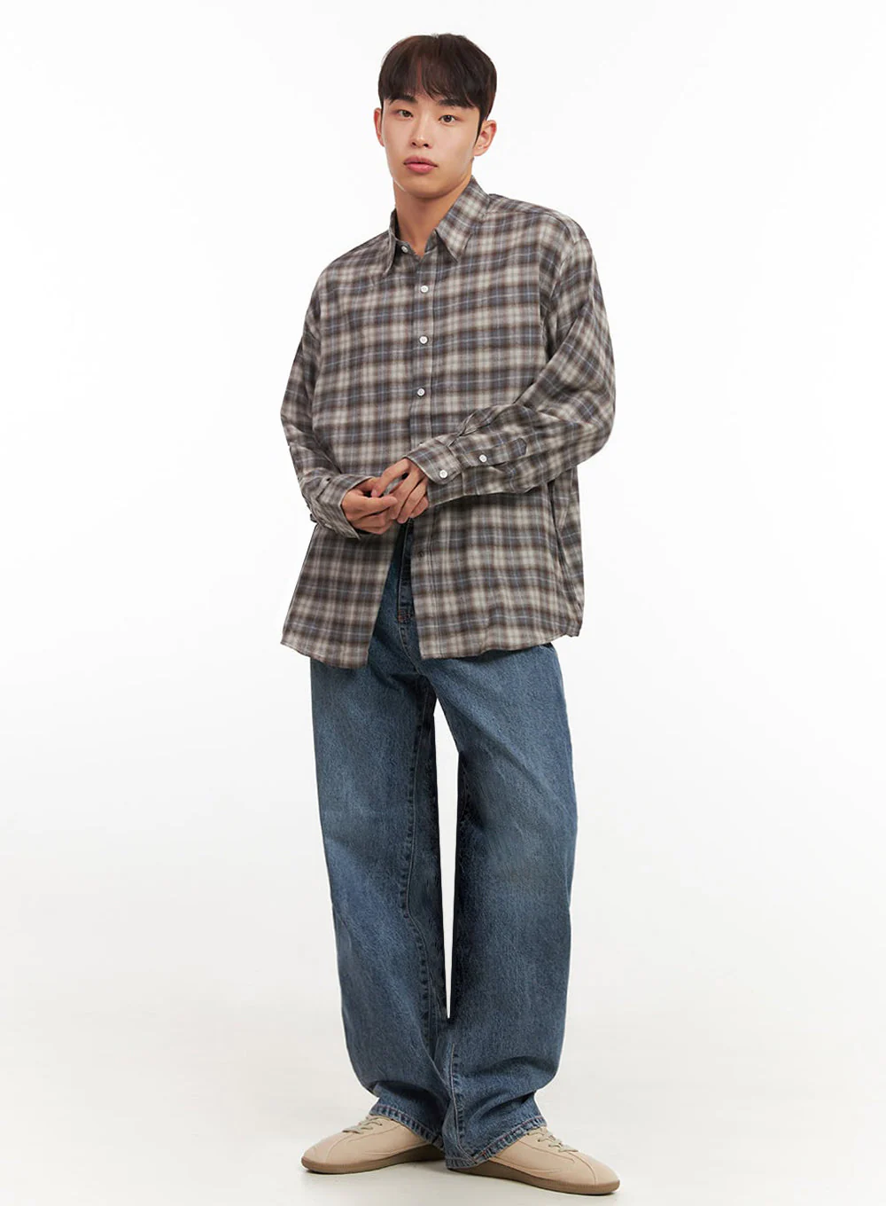 Men's Oversized Checkered Collar Shirt IF517 - Image 2