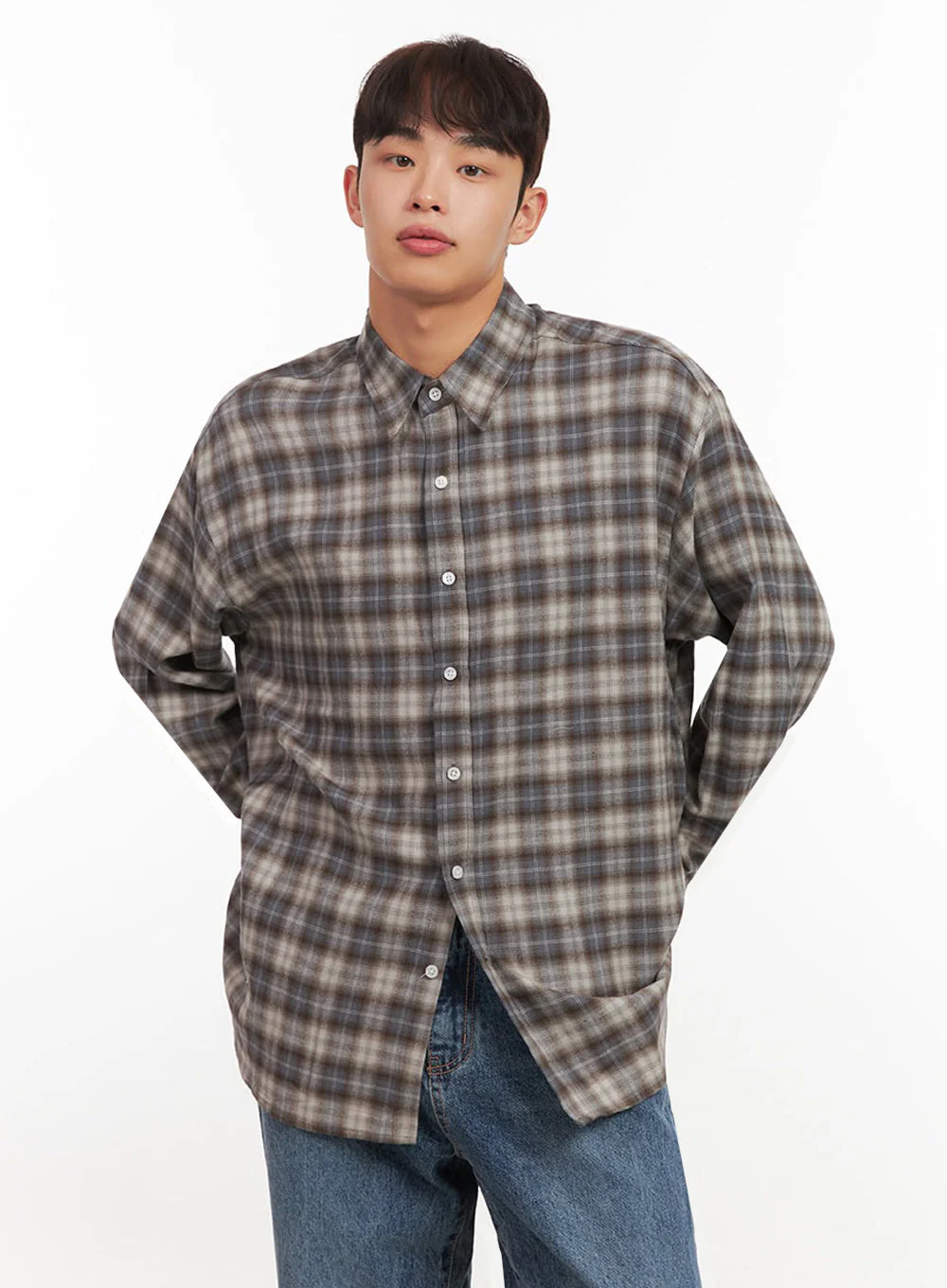 Men's Oversized Checkered Collar Shirt IF517 - Image 3
