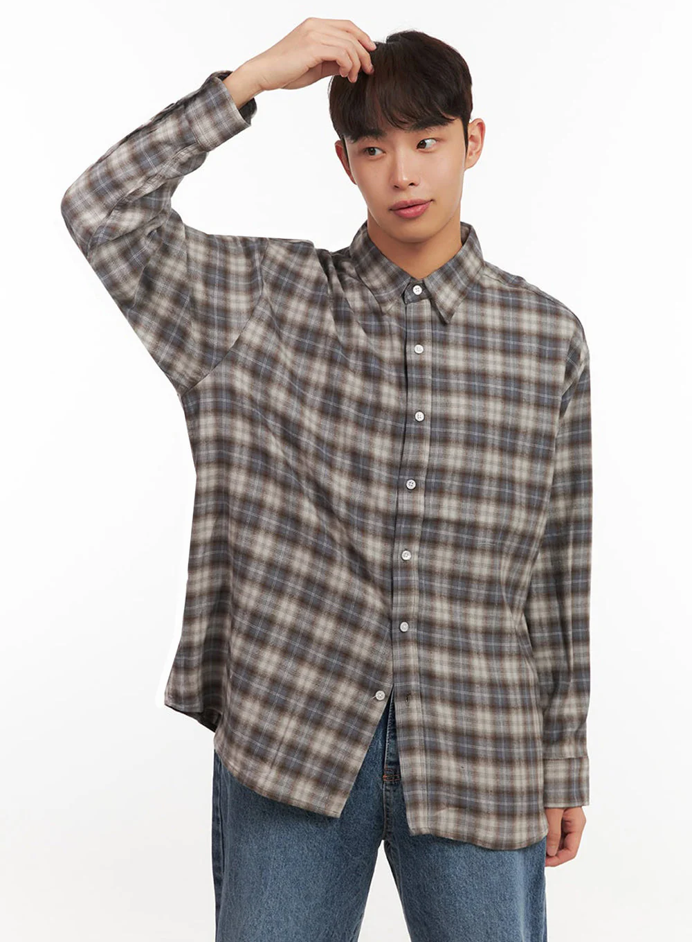 Men's Oversized Checkered Collar Shirt IF517 - Image 4