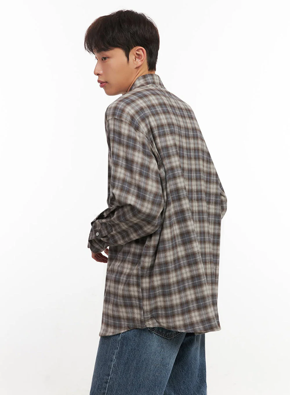 Men's Oversized Checkered Collar Shirt IF517 - Image 5