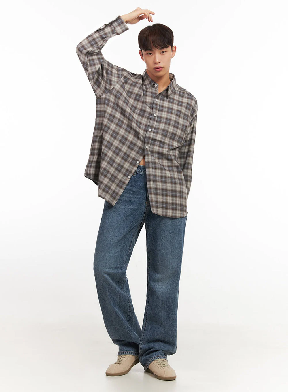 Men's Oversized Checkered Collar Shirt IF517 - Image 6
