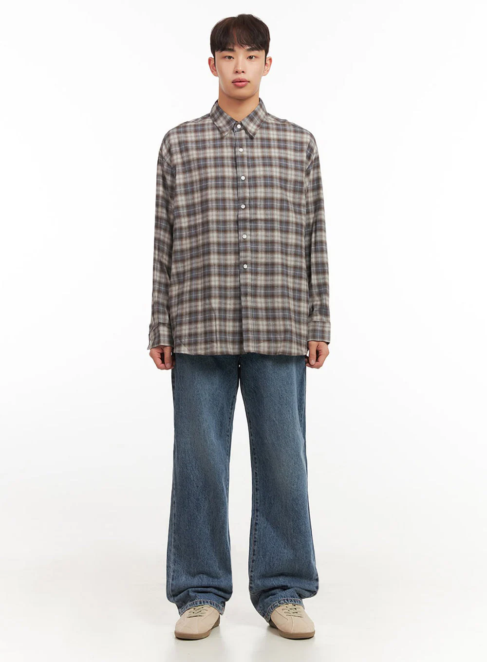 Men's Oversized Checkered Collar Shirt IF517 - Image 7