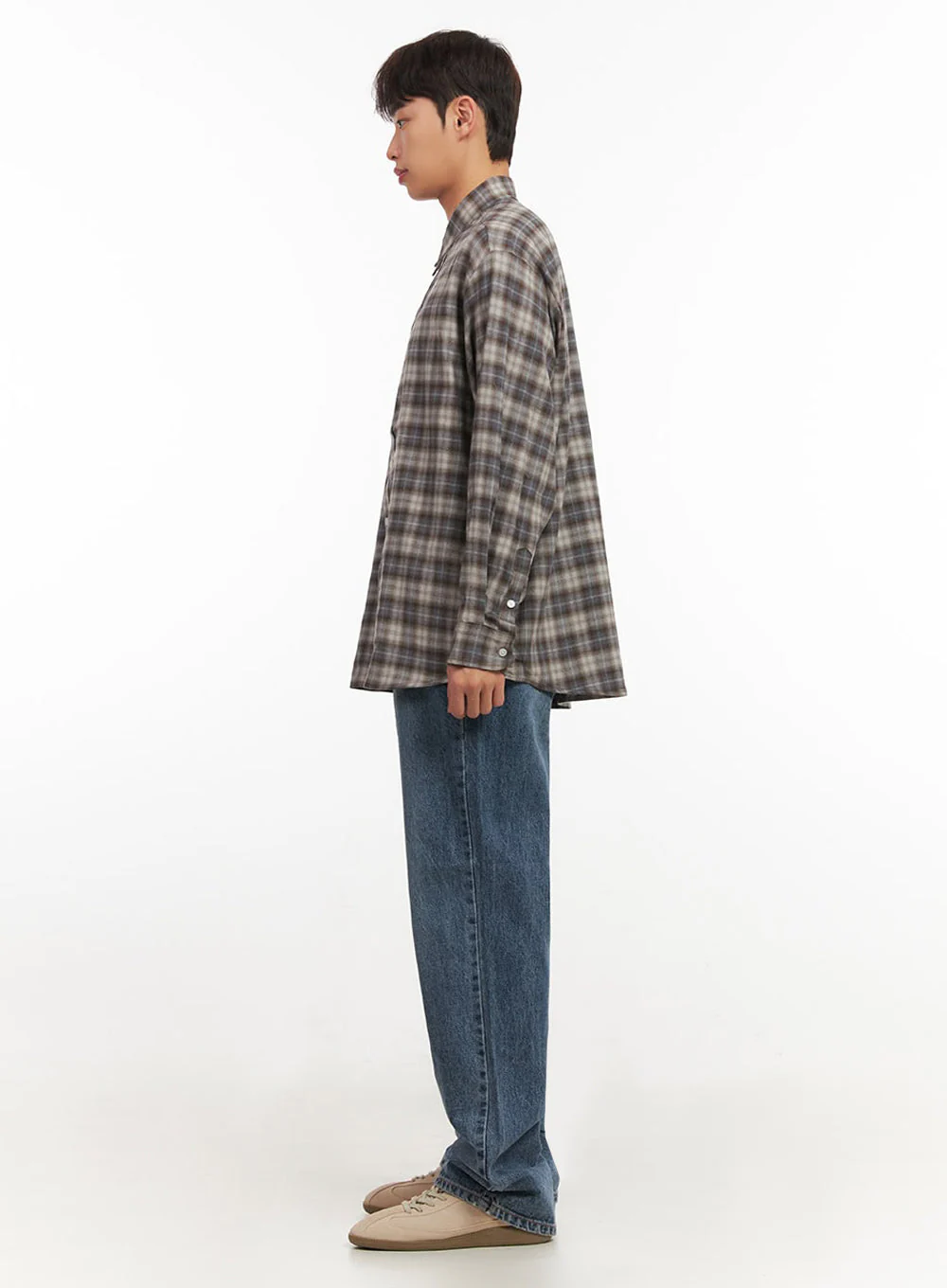 Men's Oversized Checkered Collar Shirt IF517 - Image 8