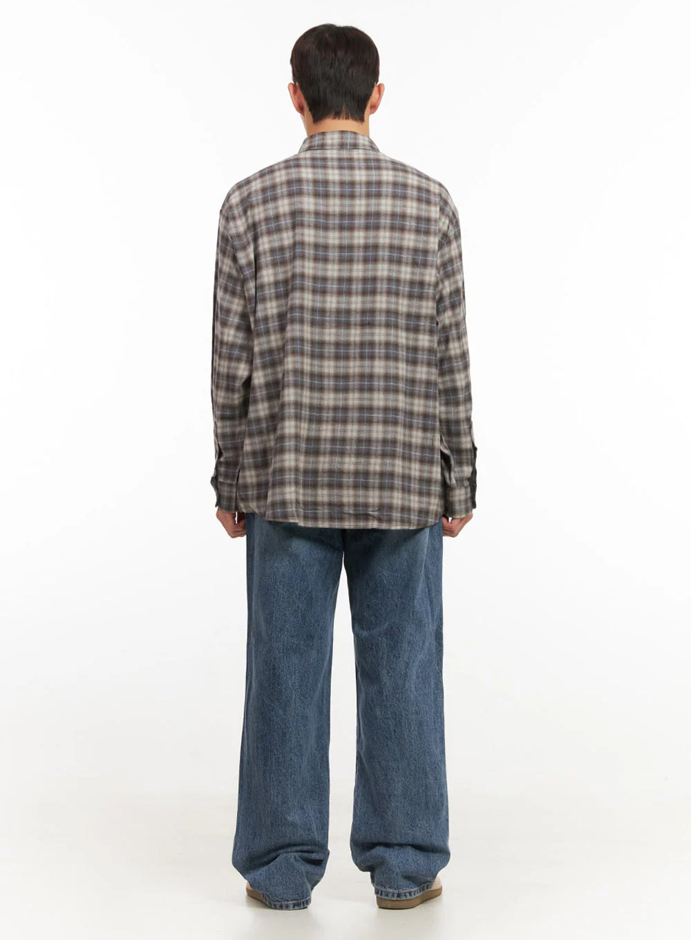 Men's Oversized Checkered Collar Shirt IF517 - Image 9