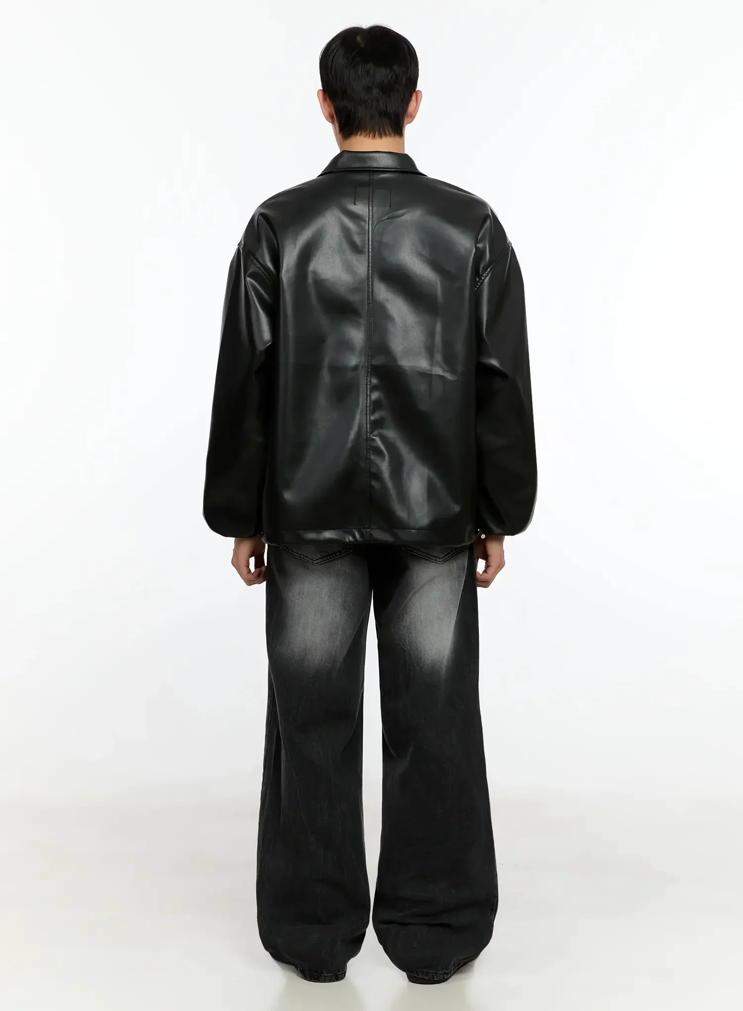 Men's Oversized Faux Leather Jacket IN506 - Image 7