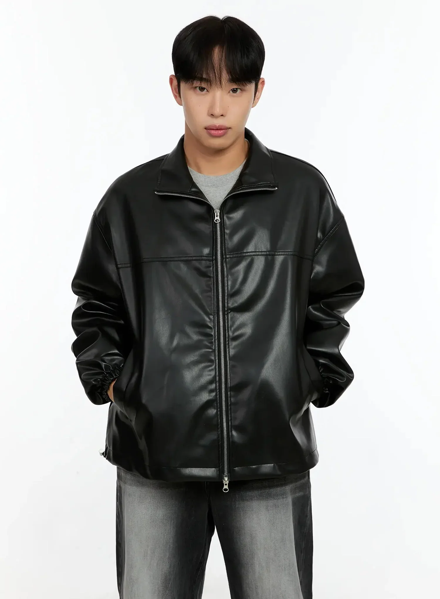 Men's Oversized Faux Leather Jacket IN506 - Image 9