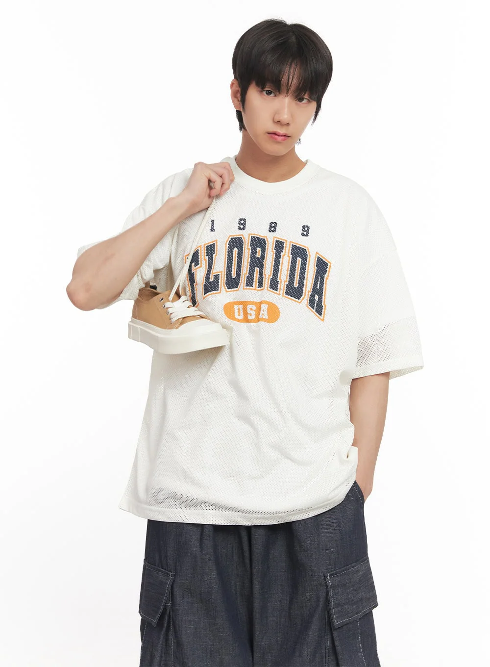 Men's Oversized Graphic Mesh T-Shirt IA510