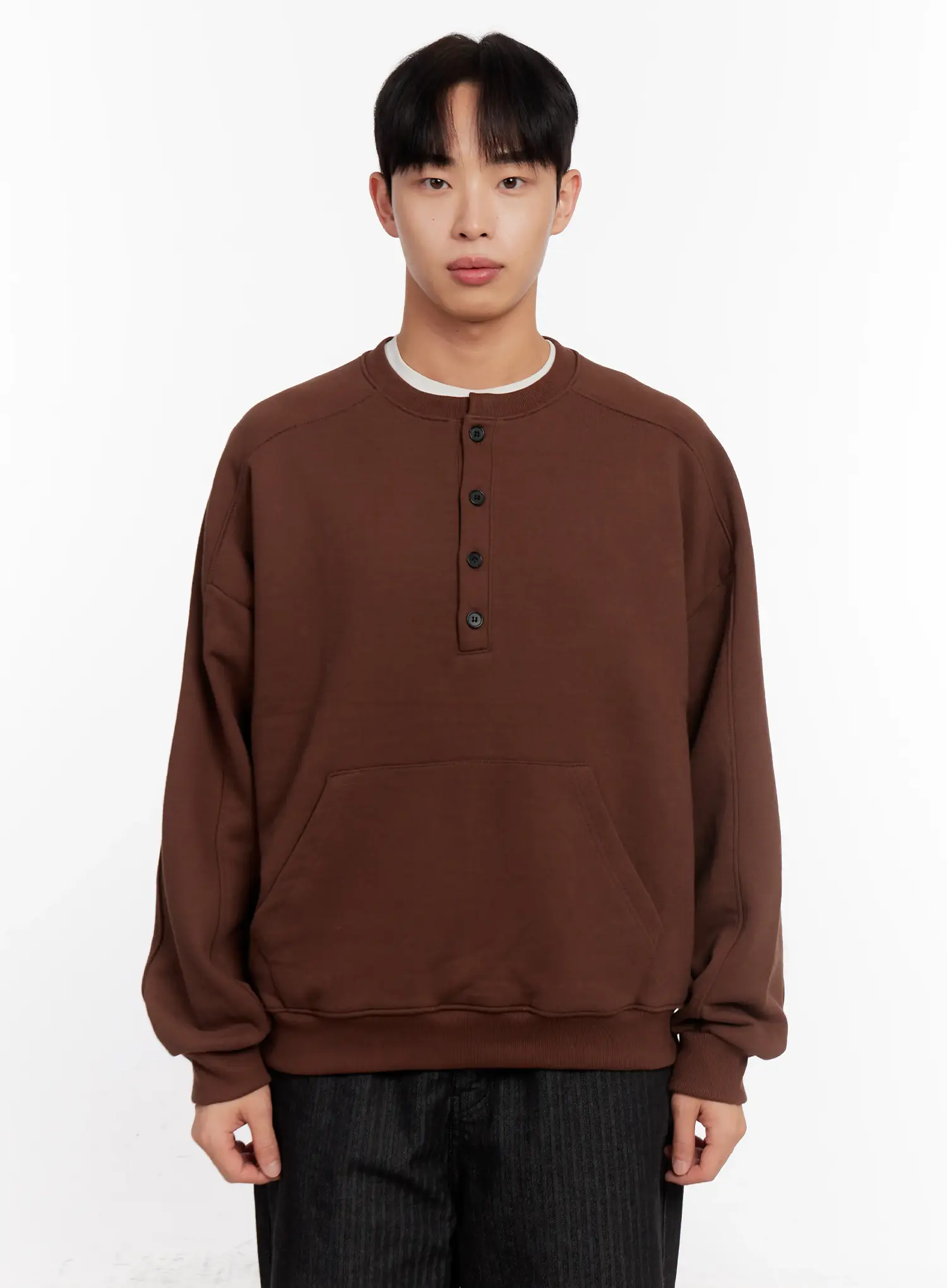 Men's Oversized Henley Neck Sweatshirt IO523 - Image 15