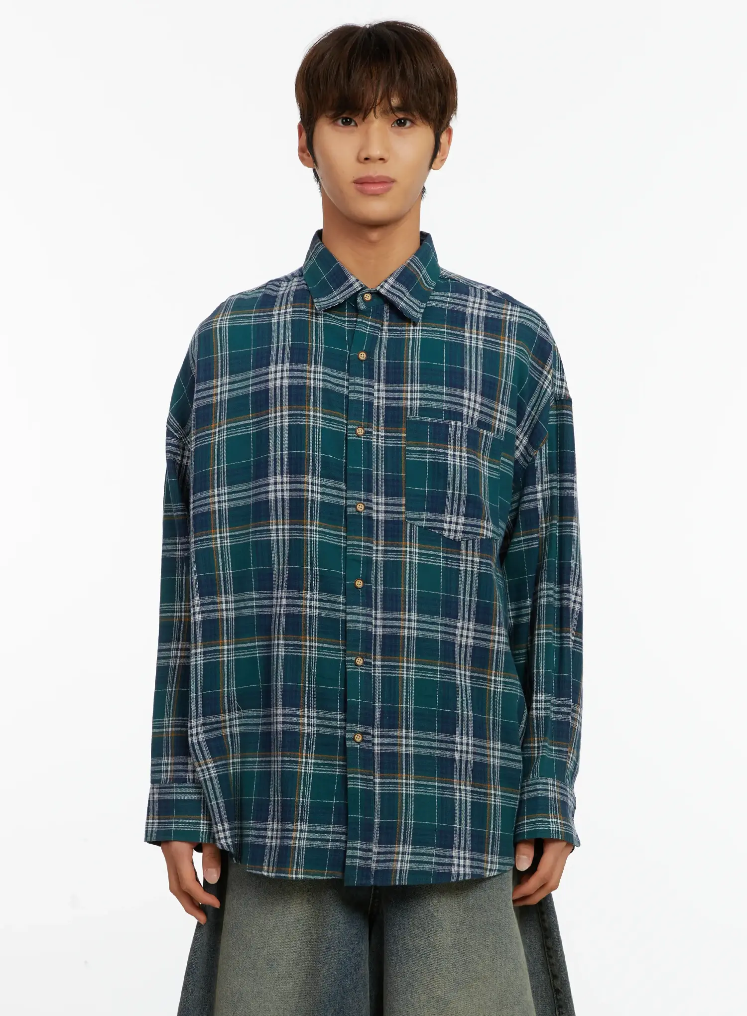 Men's Oversized Plaid Shirt ID524 - Image 13