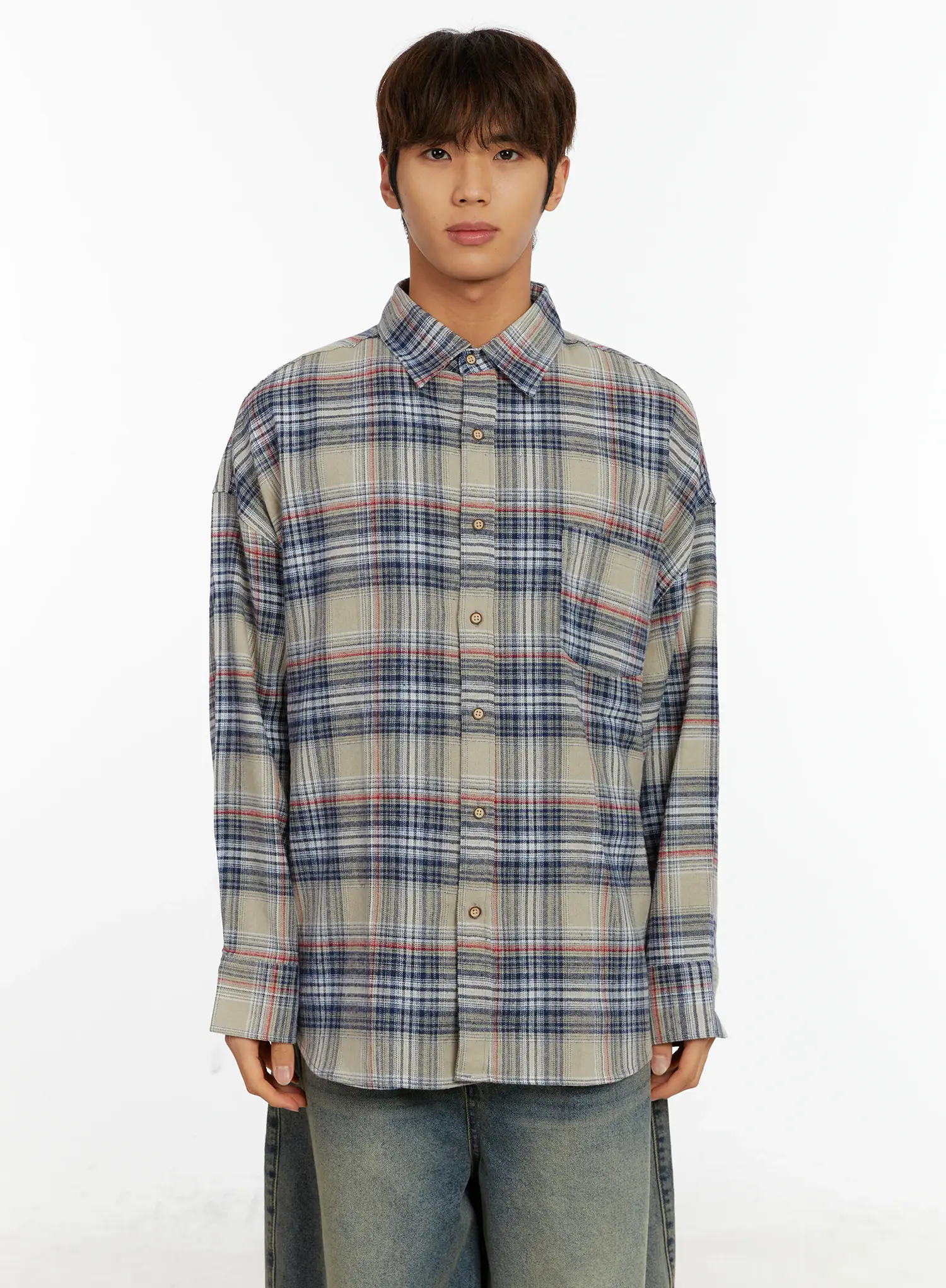 Men's Oversized Plaid Shirt ID524 - Image 14
