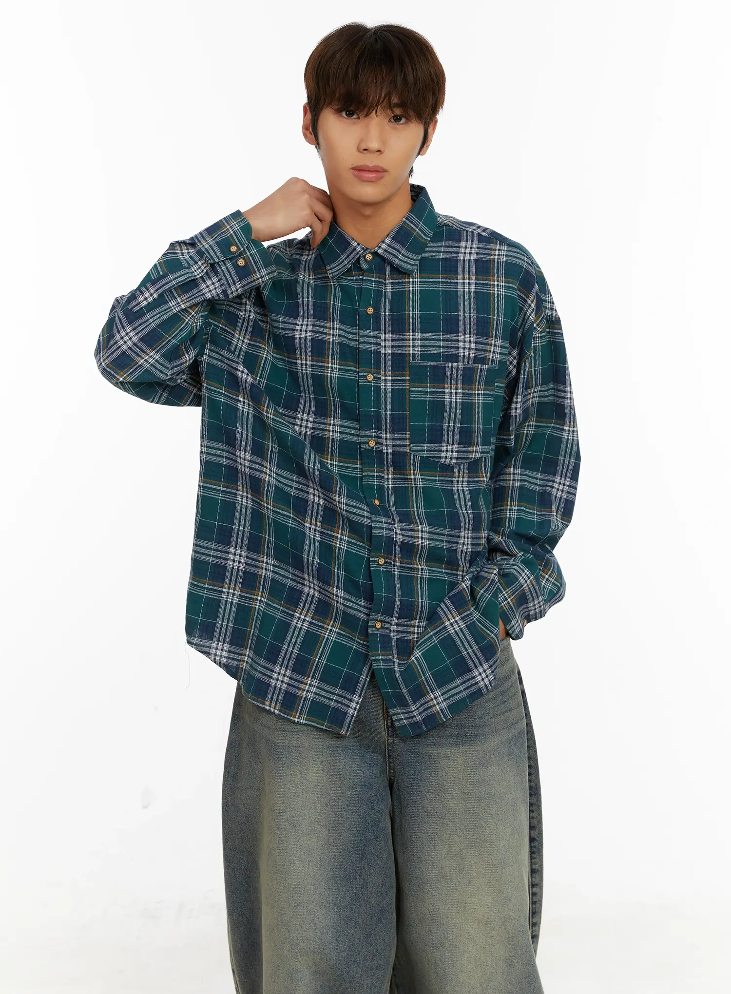Men's Oversized Plaid Shirt ID524 - Image 3