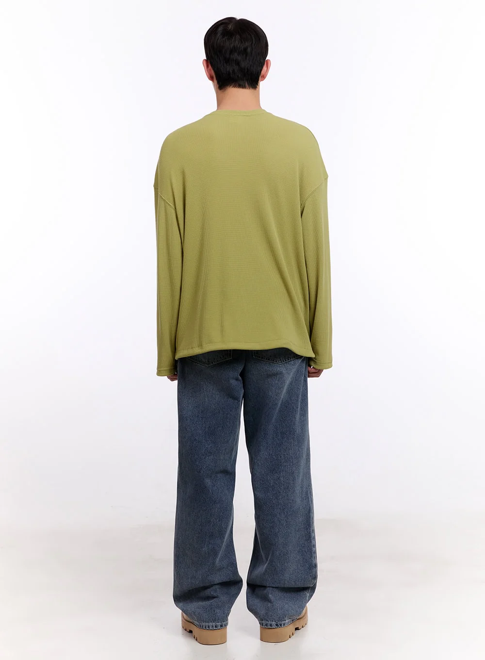 Men's Oversized Waffle-Knit Long Sleeve Tee IM512 - Image 11