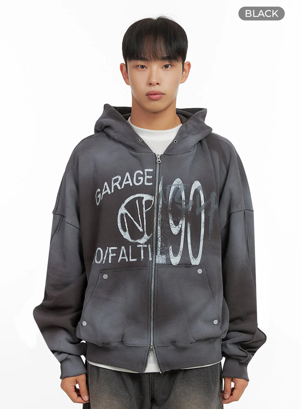 Men's Paint Washed Graphic Zip-Up Hoodie IO420 - Image 9