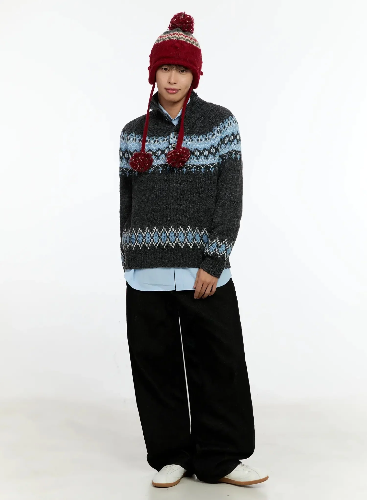 Men's Patterned High Neck Quarter Knit Sweater IN525