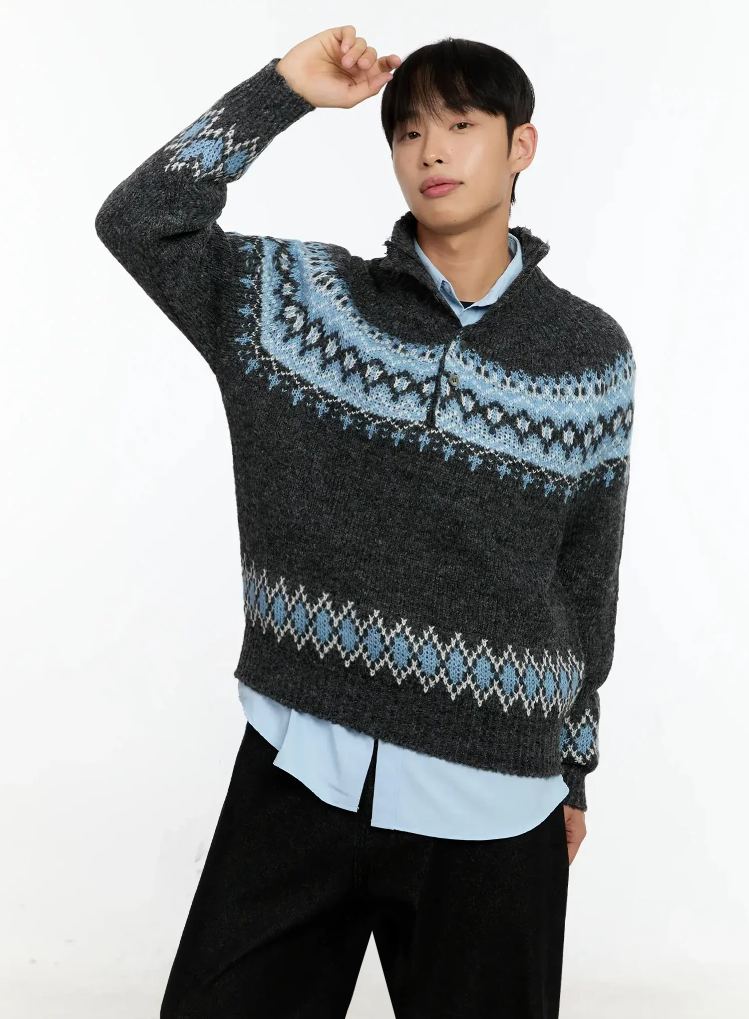 Men's Patterned High Neck Quarter Knit Sweater IN525 - Image 10